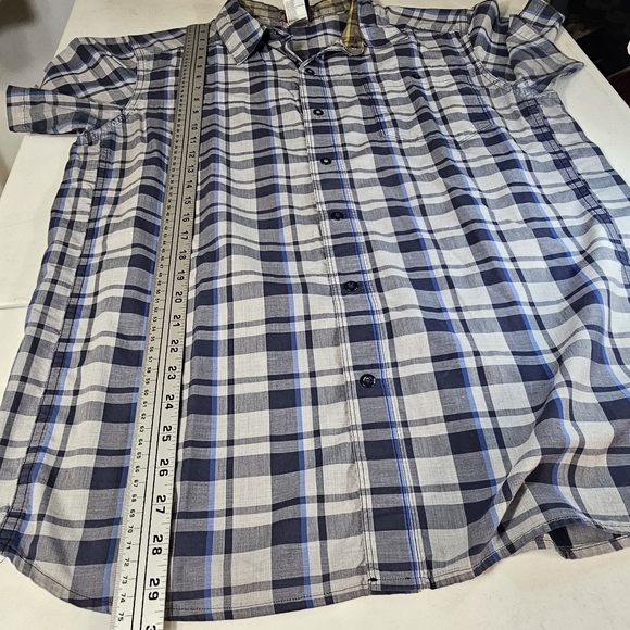 The North Face Men's Gray Blue Plaid Large Short Sleeve Casual Buttondown Shirt - Picture 4 of 10